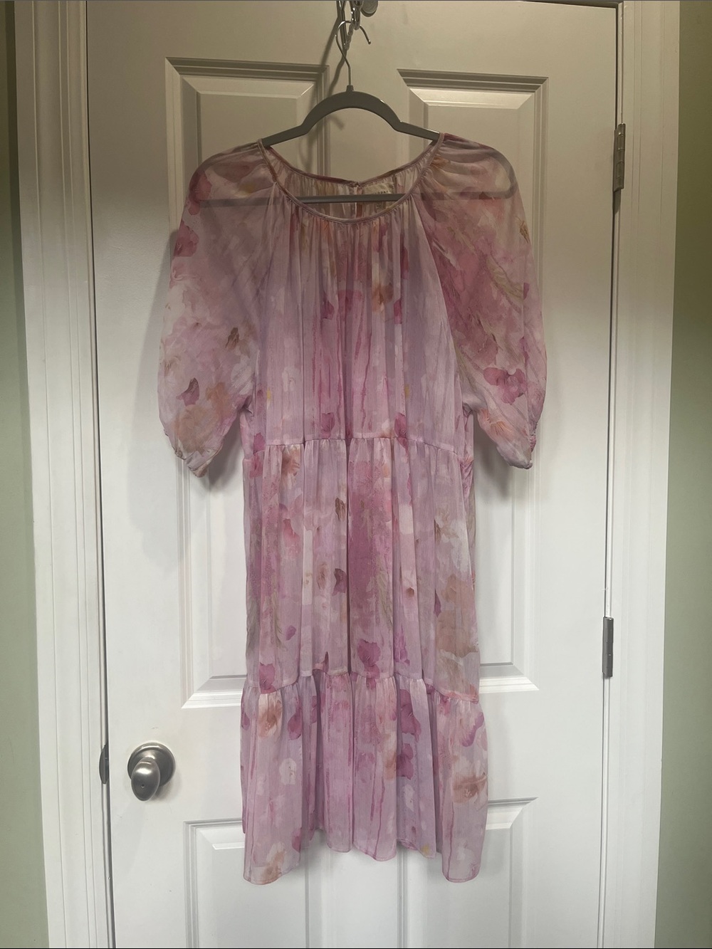 MELLODAY Pink Watercolor Floral Tiered Dress